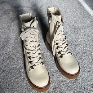 Circus by Sam Edelman Cream Lace-Up Combat Boots